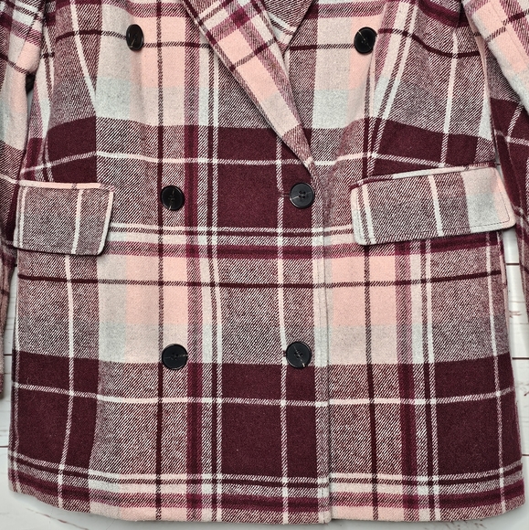 7 for all Mankind Plaid Double Breasted Pea Coat - Picture 4 of 16
